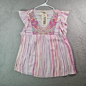 NEW Savanna Jane Top Blouse Women Small Floral Embroidered Cap Sleeve Pink White